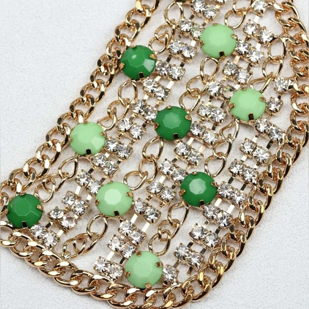 Elegant Gold Crystal and Green Collar Necklace